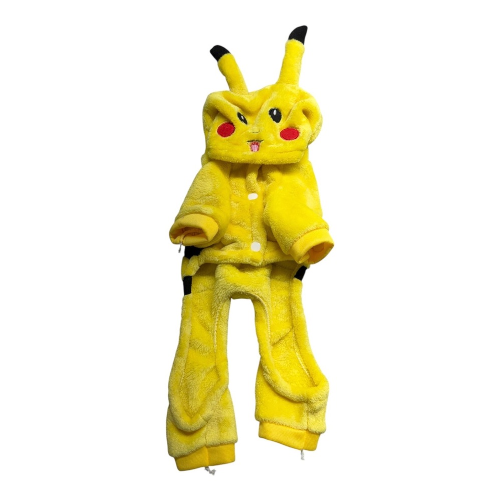 Pikachu Pokemon Pet Costume Yellow Fleece Hooded Jumpsuit Small Halloween Anime